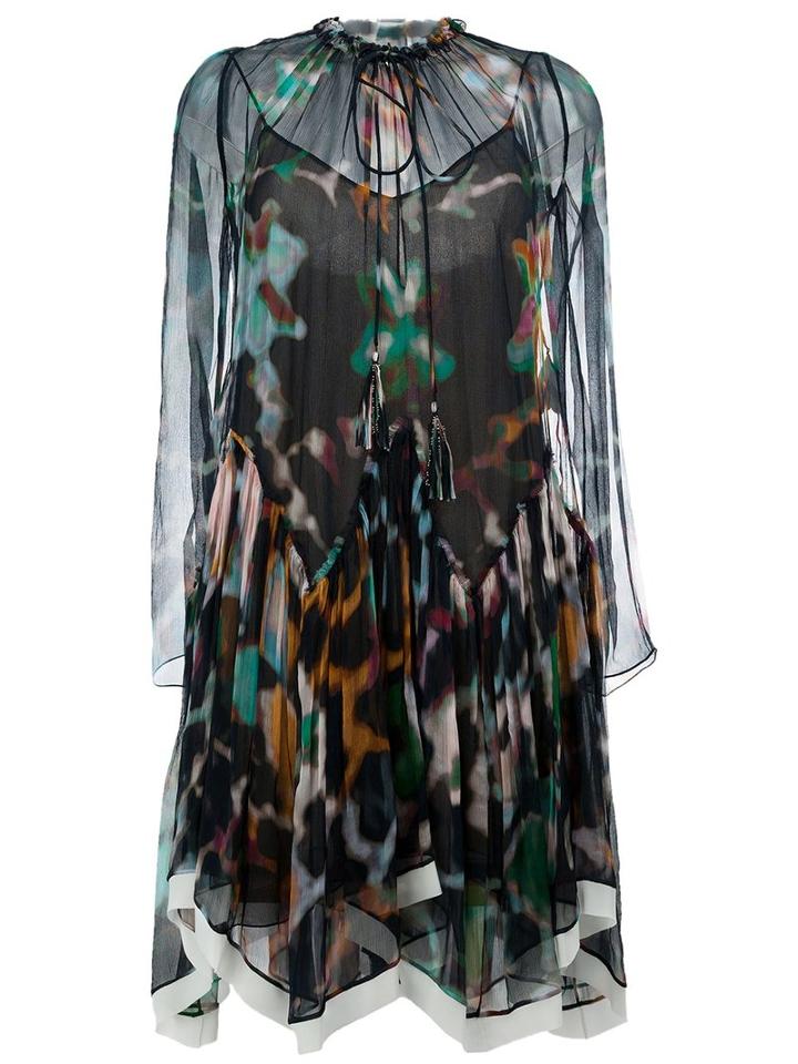 Chloé Smocked Split Neck Dress, Women's, Size: 36, Silk/polyester