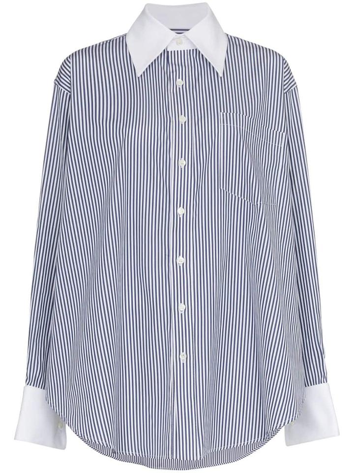Matthew Adams Dolan Stripe Print Cotton Oxford Shirt - Blue
