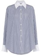 Matthew Adams Dolan Stripe Print Cotton Oxford Shirt - Blue