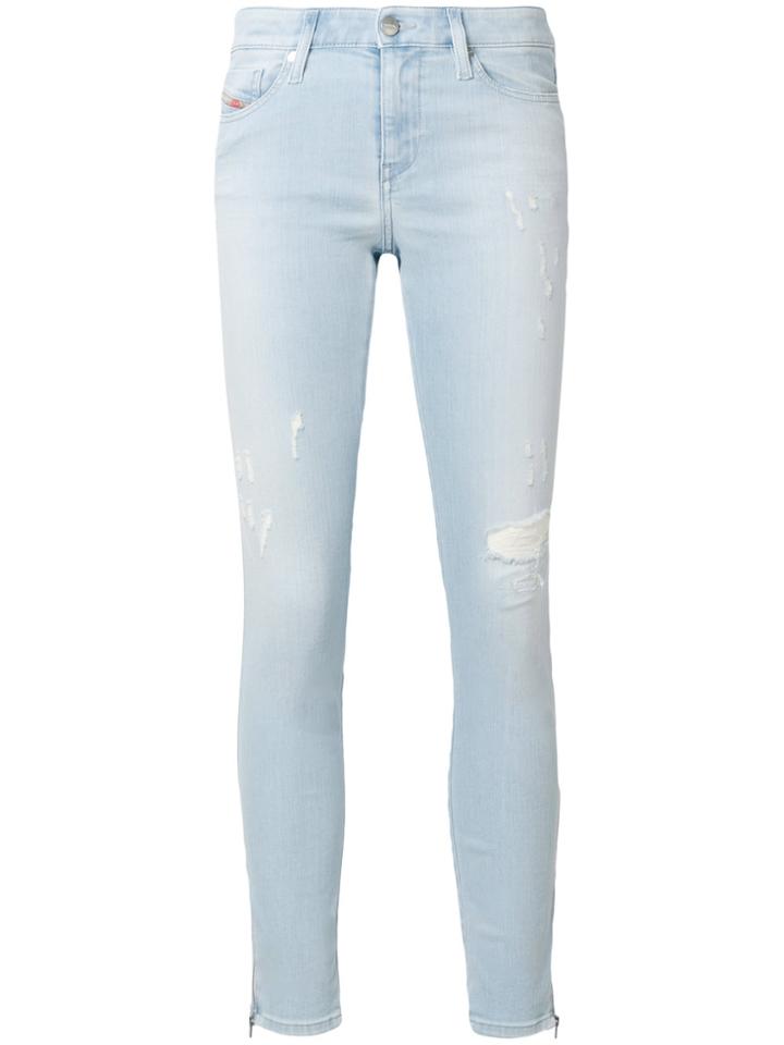 Diesel Distressed Cropped Skinny Jeans - Blue