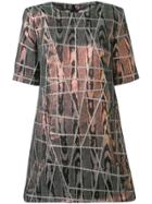 Talbot Runhof Iridescent Geometric Stitched Dress - Pink