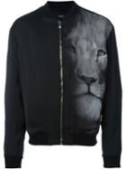 Versus Lion Print Bomber Jacket, Men's, Size: 50, Black, Polyester/spandex/elastane/cotton/cotton