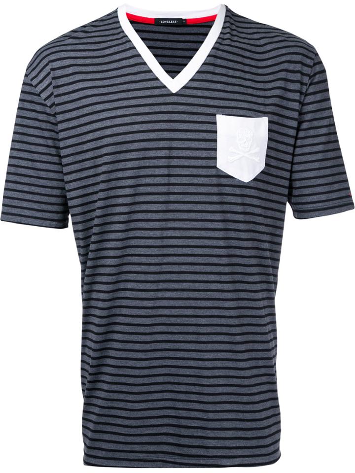 Loveless Striped V-neck T-shirt - Grey