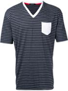 Loveless Striped V-neck T-shirt - Grey
