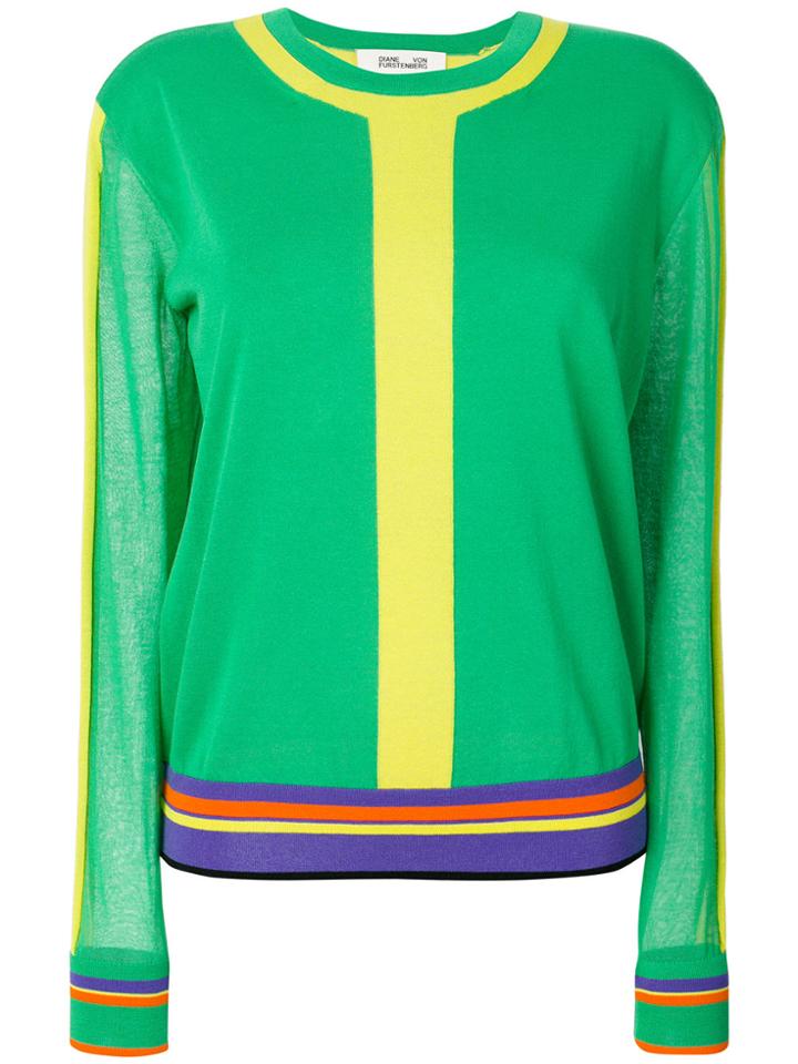 Dvf Diane Von Furstenberg Striped Crew Neck Sweater - Green