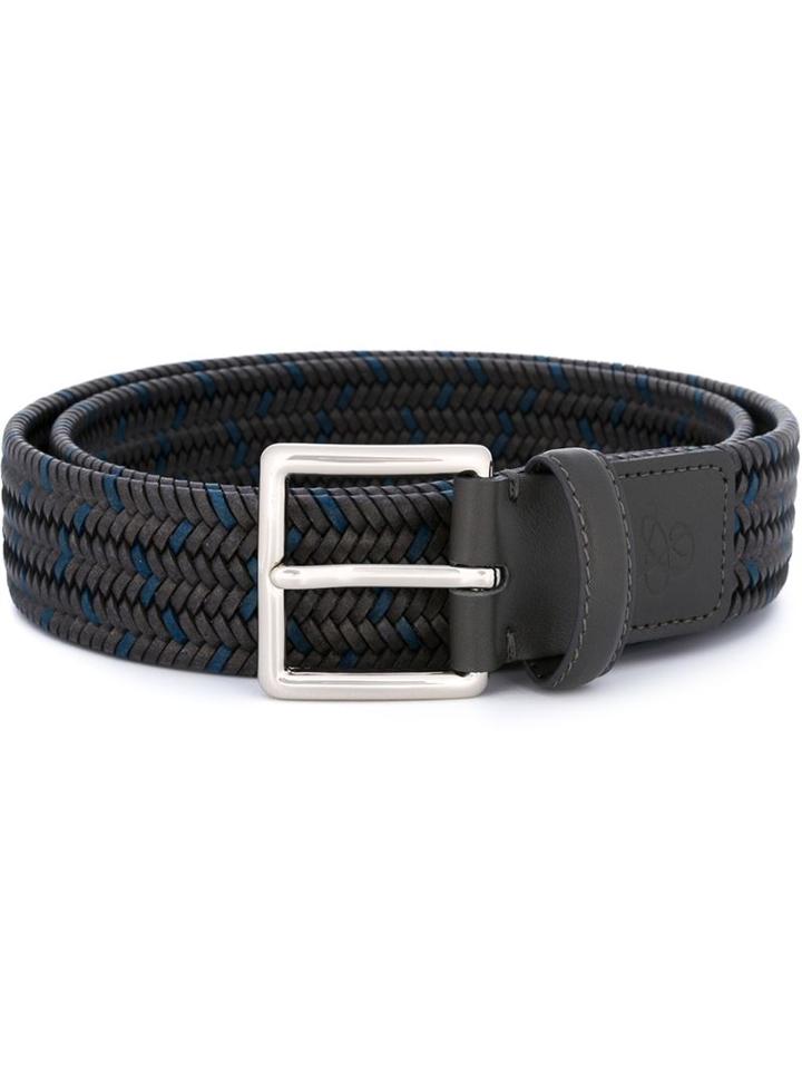Canali Braided Belt, Men's, Size: 95, Grey, Leather
