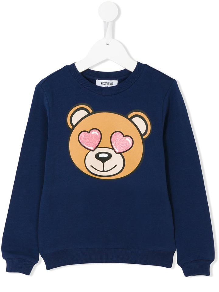 Moschino Kids - Heart Eyes Teddy Print Sweatshirt - Kids - Cotton/elastodiene - 12 Yrs, Blue