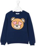 Moschino Kids - Heart Eyes Teddy Print Sweatshirt - Kids - Cotton/elastodiene - 12 Yrs, Blue