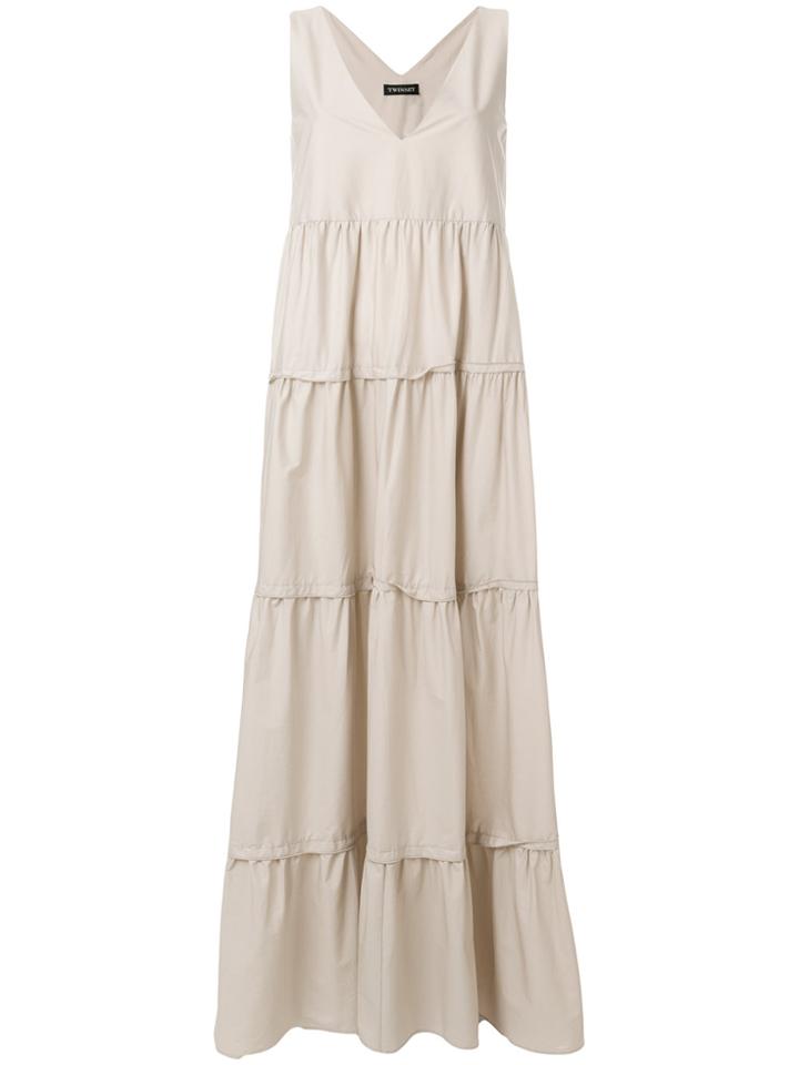 Twin-set Deep V-neck Maxi Dress - Nude & Neutrals