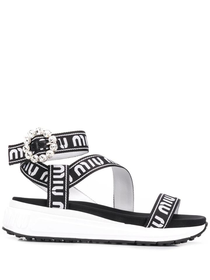 Miu Miu Logo Tape Strap Sandals - Black
