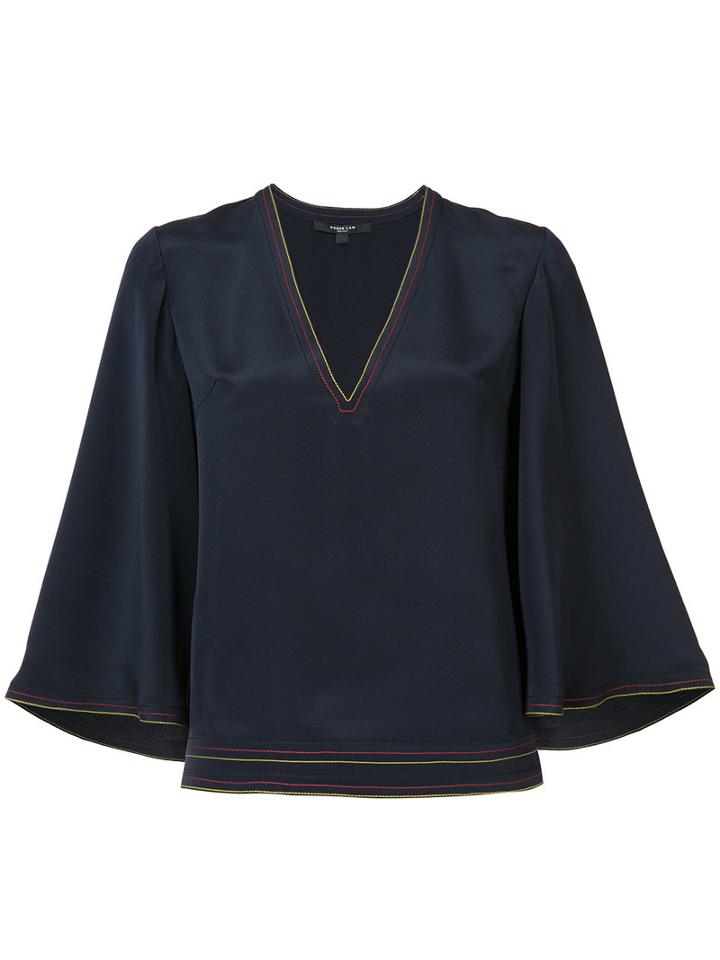 Derek Lam - Flared Three-quarters Sleeves Blouse - Women - Silk - 36, Blue, Silk