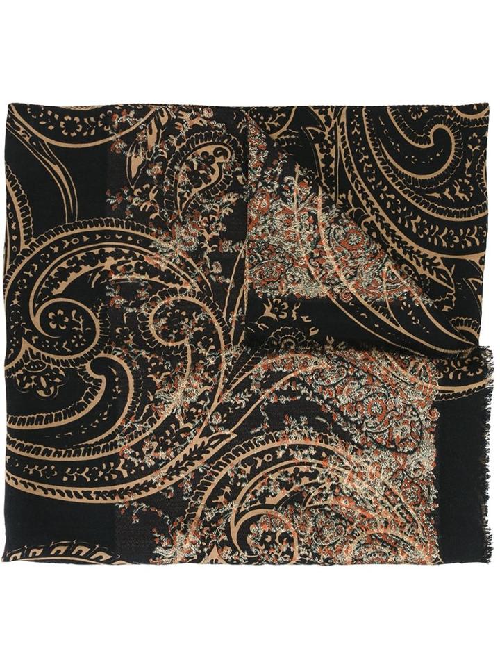 Etro Paisley Print Scarf, Women's, Black, Silk/polyester/cashmere/wool