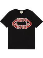 Gucci Oversize T-shirt With Metal Gucci Print - Black