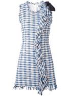 Msgm Fringe-hem Plaid Dress, Women's, Size: 42, Blue, Cotton/polyester/viscose/virgin Wool