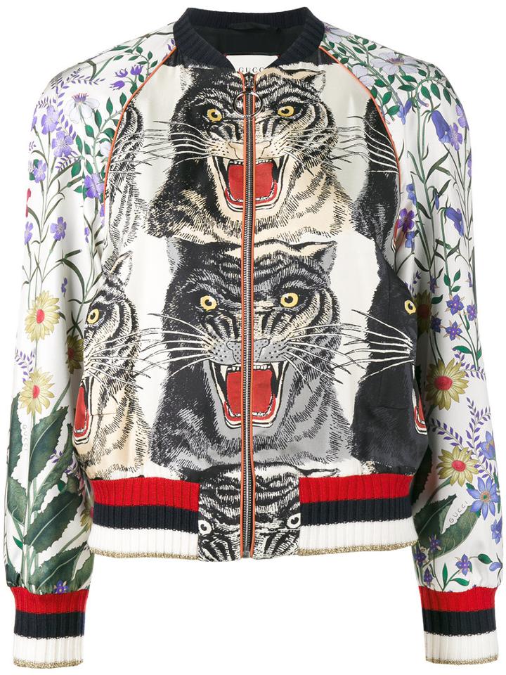 Gucci - Patchwork Print Bomber Jacket - Women - Silk/acetate/viscose/metal (other) - 42, White, Silk/acetate/viscose/metal (other)