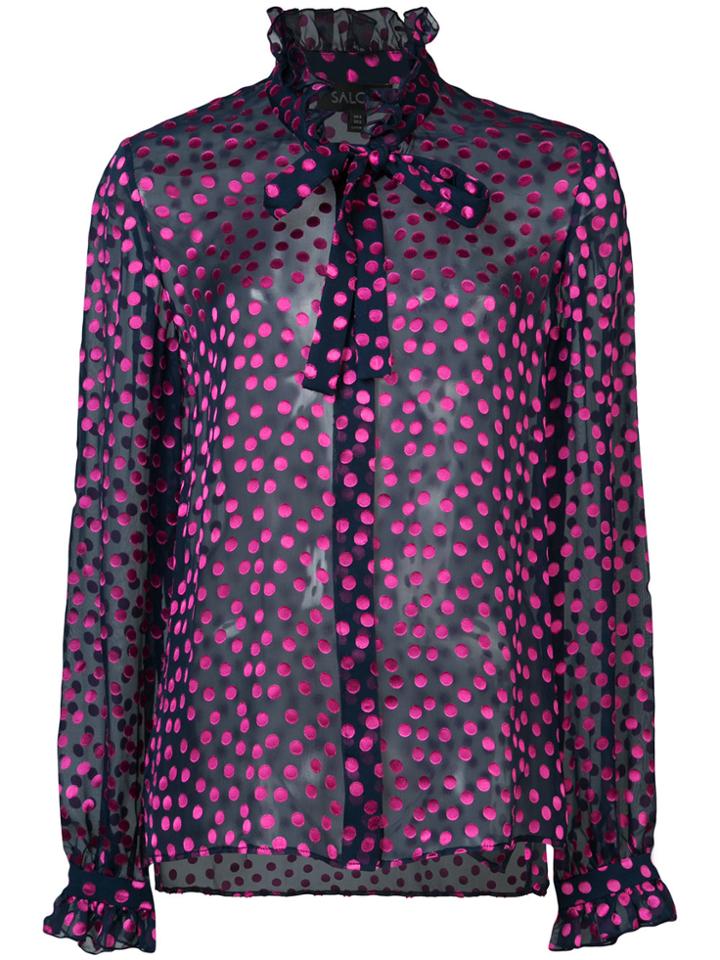 Saloni Dotted Sheer Bow Tie Shirt - Blue