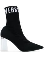 Versus Clear Block Heel Sock Boots - Black