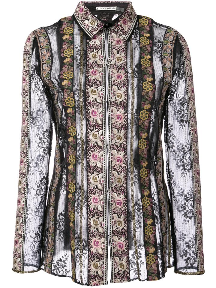 Alice+olivia Sheer Floral Embroidered Blouse - Black