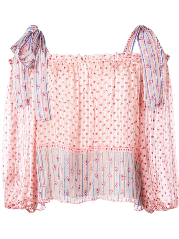 Ulla Johnson Floral Print Tie Sleeves Blouse - Pink & Purple