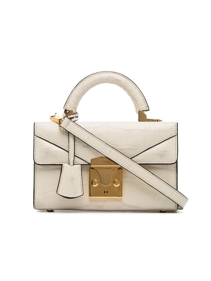 Stalvey White Top Handle 2.0 Crocodile Leather Satchel - Neutrals