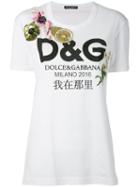 Dolce & Gabbana Floral Logo T-shirt, Women's, Size: 36, White, Cotton/silk/polyester/glass