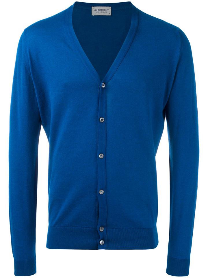 John Smedley Classic Knitted Cardigan, Men's, Size: Large, Blue, Cotton