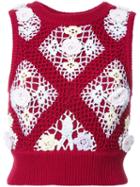Mikio Sakabe Floral Embroidered Knitted Top, Women's, Size: Medium, Red, Cotton