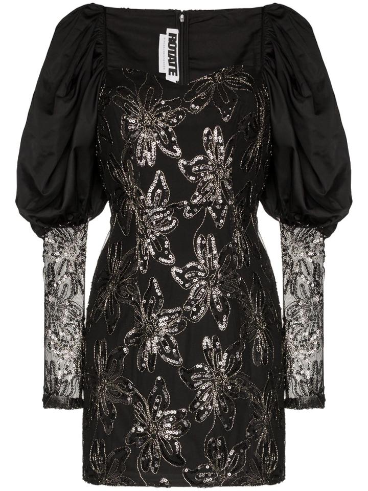 Rotate Puff-sleeve Sequinned Mini Dress - Black