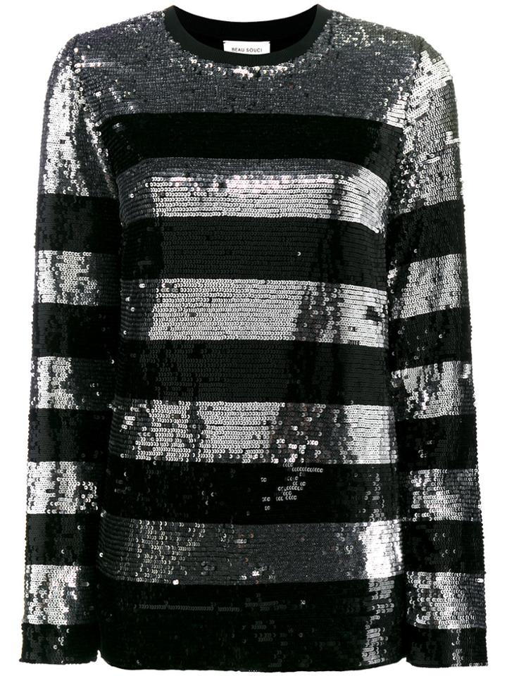 Beau Souci Metallic Striped Sequin Blouse - Black