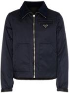 Prada Logo Plaque Detachable Sleeve Cotton Blend Bomber Jacket - Blue