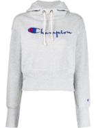 Champion Embroidered Logo Cropped Hoodie - Grey