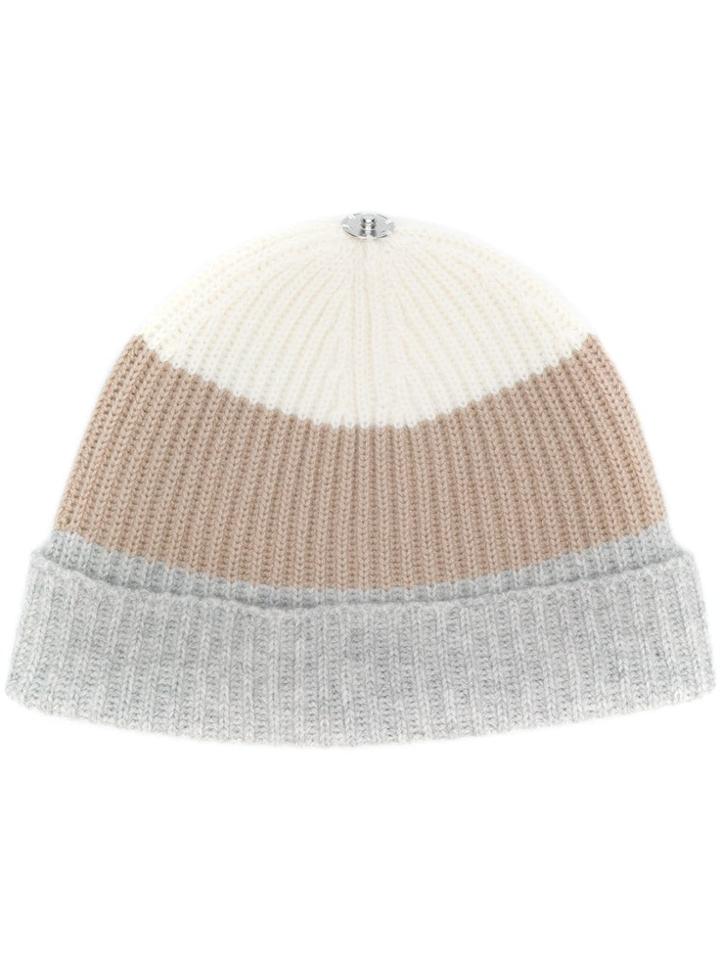 N.peal Colour-block Ribbed Beanie Hat - Nude & Neutrals