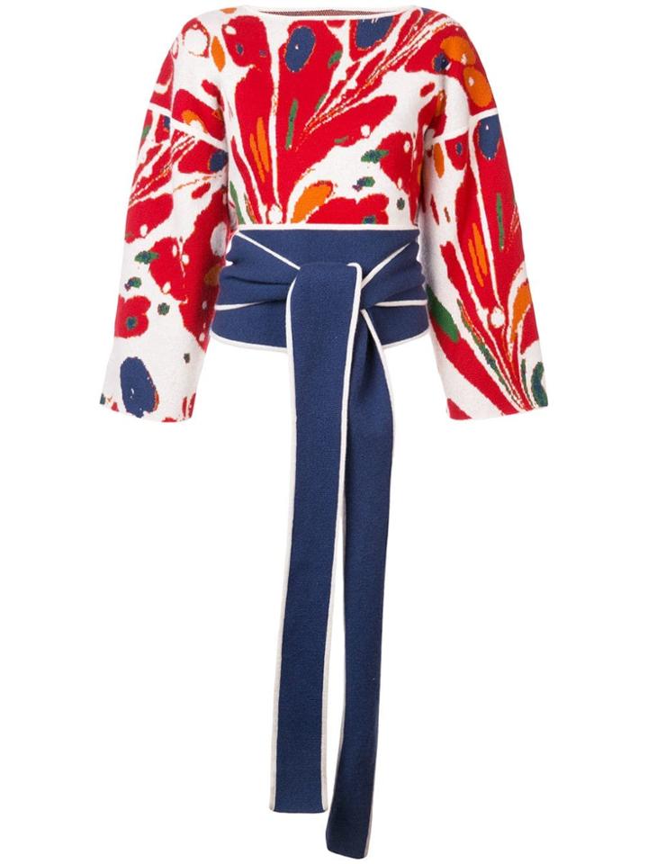 Rosie Assoulin Tied Waist Floral Sweater - Nude & Neutrals