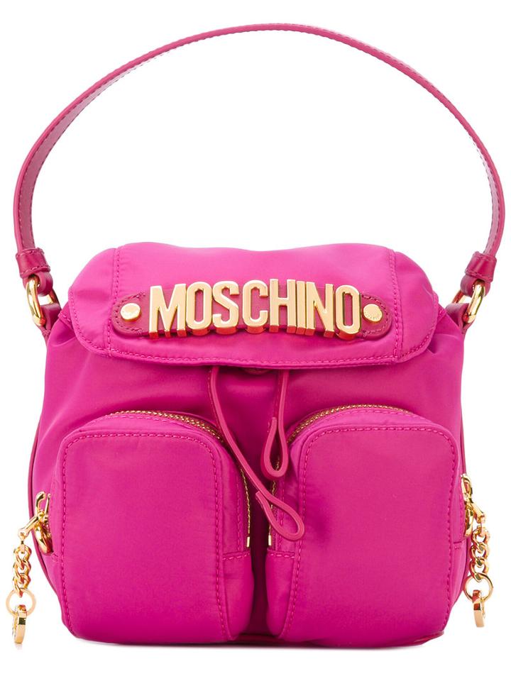 Moschino - Fabric Camera Style Logo Plaque Bag - Women - Cotton/polyamide/polyurethane/metal (other) - One Size, Pink/purple, Cotton/polyamide/polyurethane/metal (other)