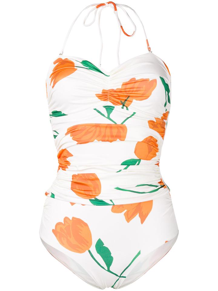 Ganni Floral Print Swimsuit - White