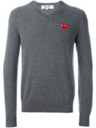 Comme Des Garçons Play Embroidered Heart Jumper, Men's, Size: Large, Grey, Wool