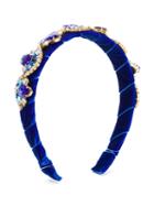 David Charles Kids - Bejewelled Headband - Kids - Brass/velvet/glass - One Size, Blue