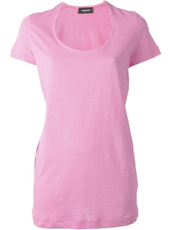 Dsquared2 Scoop Neck T-shirt, Women's, Size: Xs, Pink/purple, Cotton/linen/flax