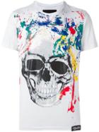 Philipp Plein Painted Skull Print T-shirt, Men's, Size: Large, White, Cotton