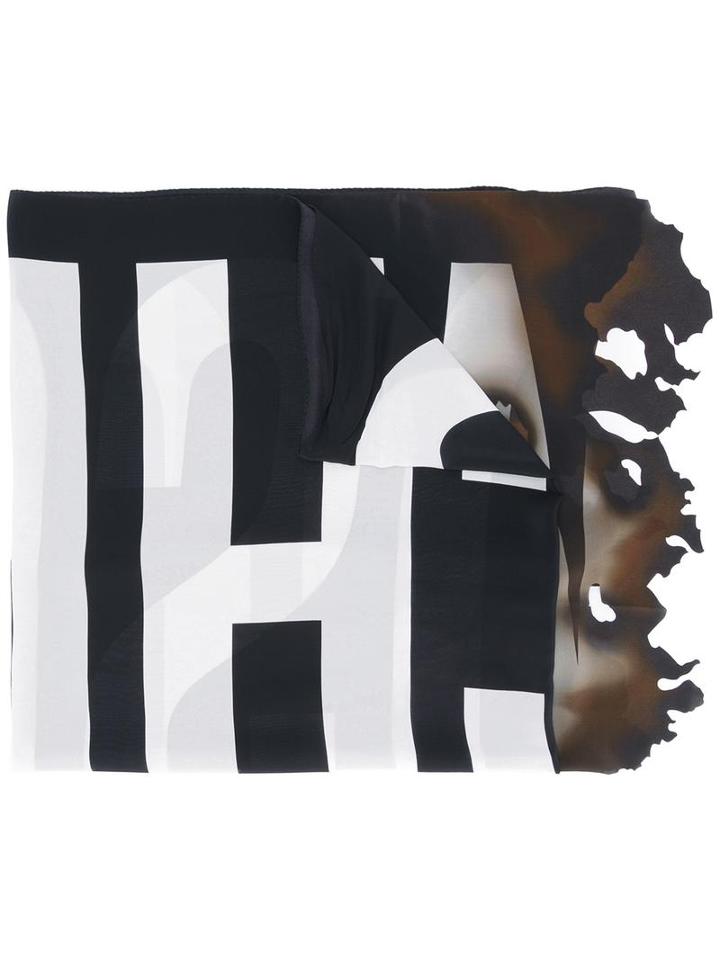 Moschino Burned Effect Logo Scarf, Women's, Black, Silk