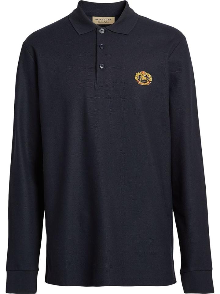 Burberry Long-sleeve Archive Logo Cotton Piqué Polo Shirt - Blue