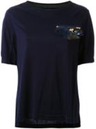 Muveil Embellished Chest Pocket T-shirt, Women's, Size: 36, Blue, Rabbit Fur/cupro/tencel