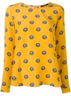 Odeeh Lip Print Blouse, Women's, Size: 38, Yellow/orange, Silk