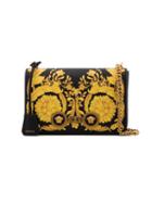 Versace Baroque Print Leather Shoulder Bag - Black