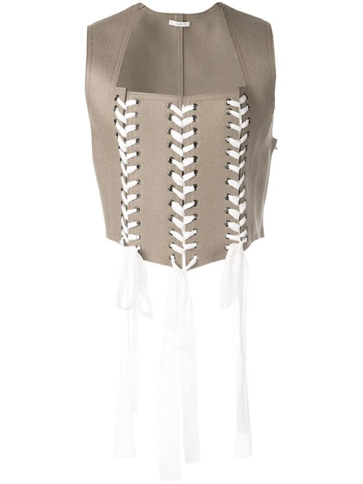 Tome Lace-up Embellished Top - Brown