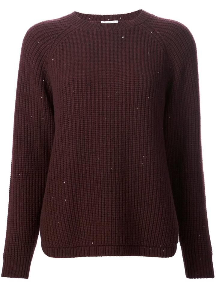 Brunello Cucinelli Textured Pullover, Women's, Size: Small, Red, Silk/cashmere/wool