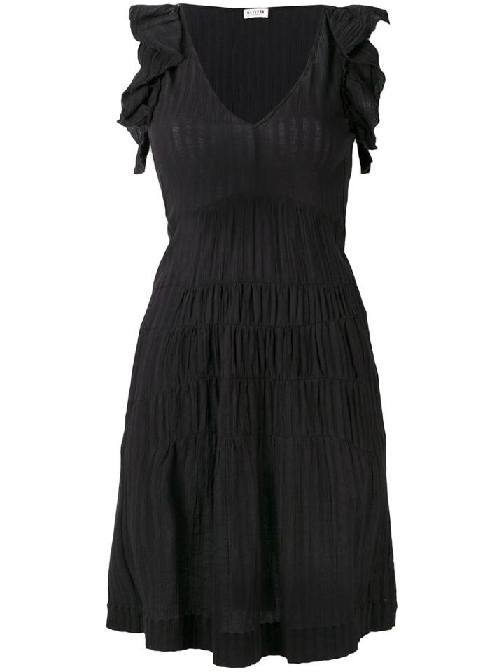Masscob Ruffled Sleeves Flared Dress, Women's, Size: Large, Black, Cotton