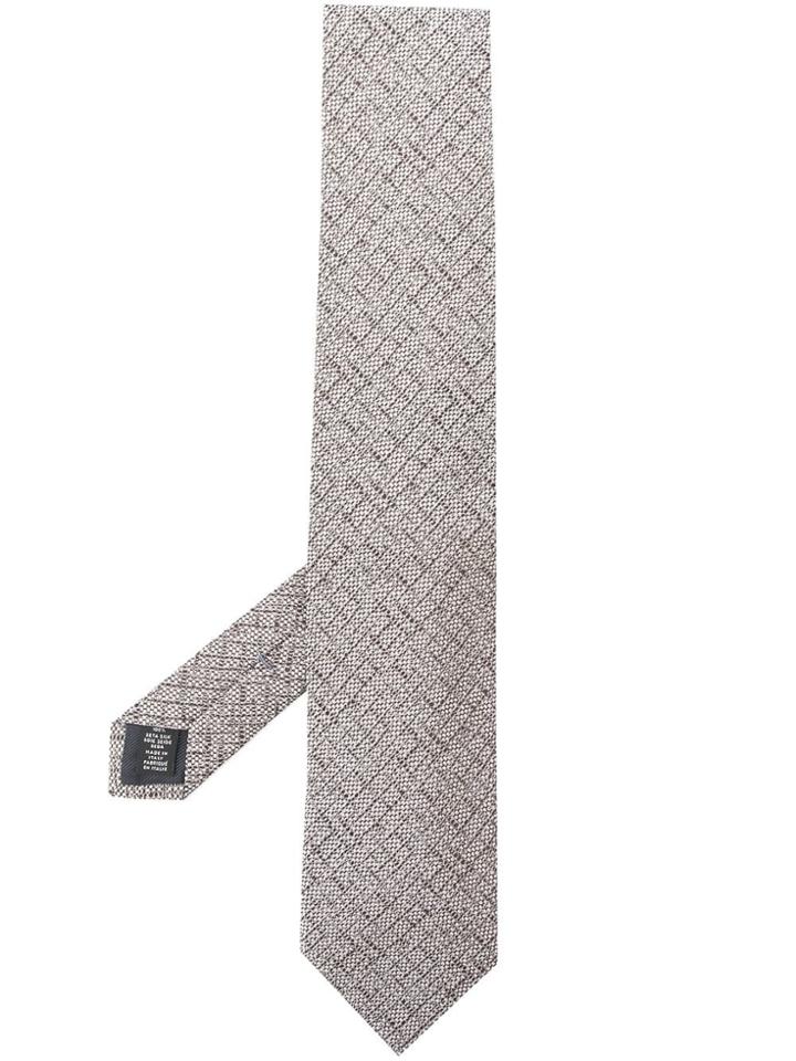 Ermenegildo Zegna Embroidered Woven Tie - Brown