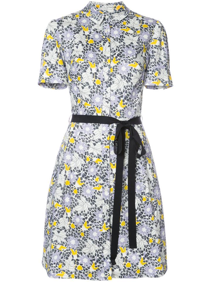 Carolina Herrera - Floral Short Sleeve Shirtdress - Women - Cotton/spandex/elastane - 6, Pink/purple, Cotton/spandex/elastane