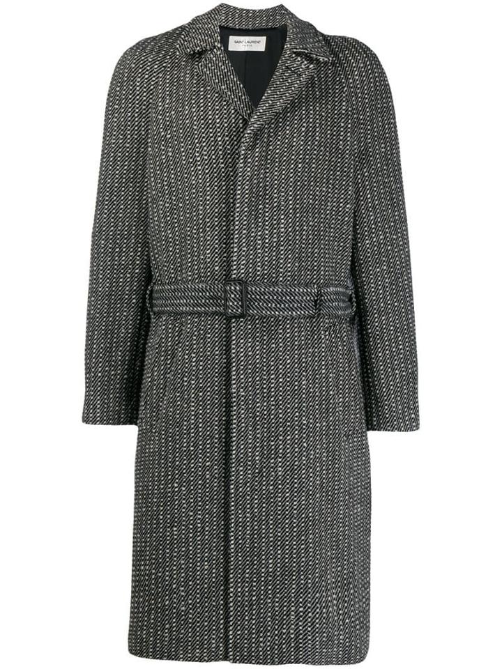 Saint Laurent Single-breasted Herringbone Coat - White